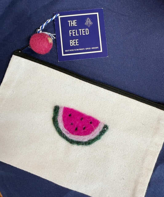 Learn to needle felt on a zippered pouch at Beautiful Horizon: Home, Garden & Gifts